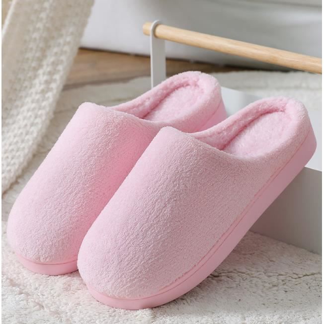 Chaussons Femme Hiver Confortables en Peluche Douce Rose