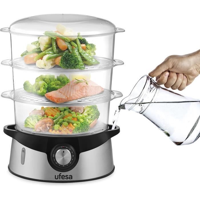 Cuiseur Vapeur électrique 3 étages 24L - Minuterie, Réservation, Maintien Au Chaud 12h - Cuisson Saine Rapide