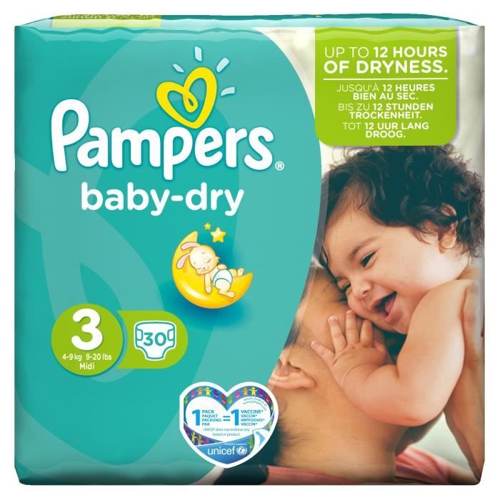 PAMPERS Baby Dry Taille 3 - 4 à 9kg - 30 couches - Cdiscount