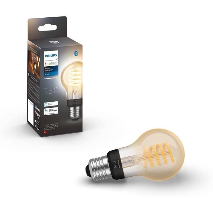 Philips Hue White Ambiance, ampoule LED connectée Filament E27, compatible Bluetooth, fonctionne ave