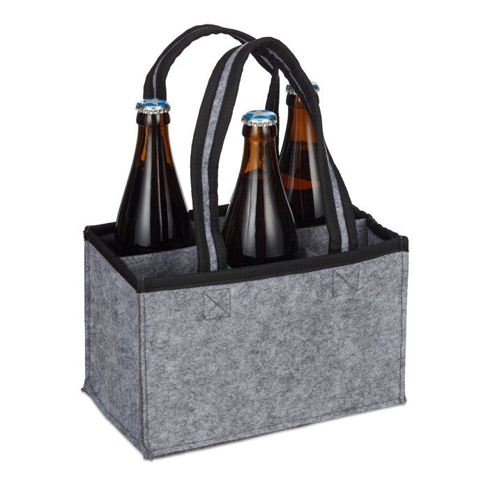 Relaxdays Porte-bouteilles pour 6 feutre sac à main de bière pour homme tissu poche pour 05l 15x24x15 cm gris