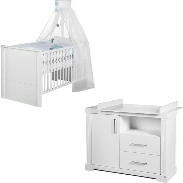 Ensemble Chambre Bébé ROBA Duo Maxi - Lit 70x140 cm + Grande Commode à Langer - Blanc