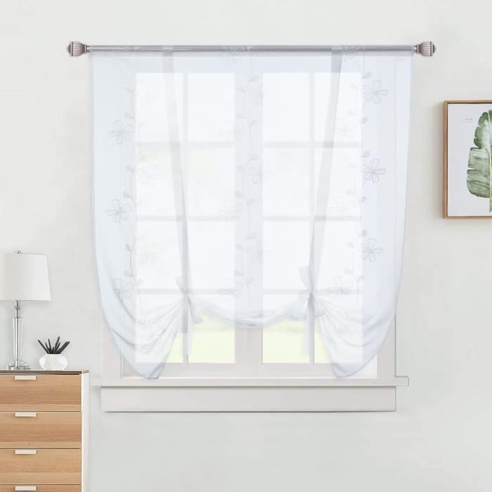 Store Voilage Blanc à Carreaux Rouges - 155 X 80 Cm, Crochets V Inclus, Sans Perçage