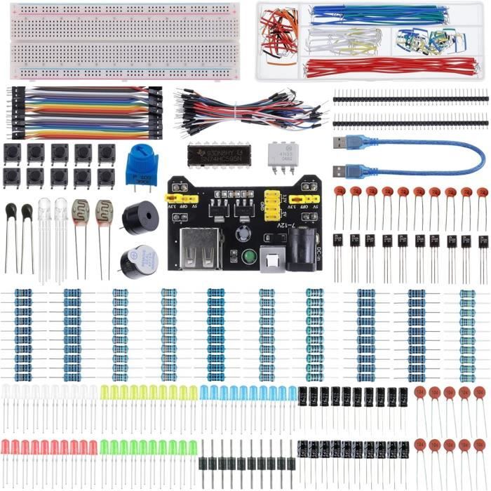 37 valeurs 480 pièces Kit Amusant de Composants électroniques avec Module d'alimentation, potentiomètre de précision,Arduino.