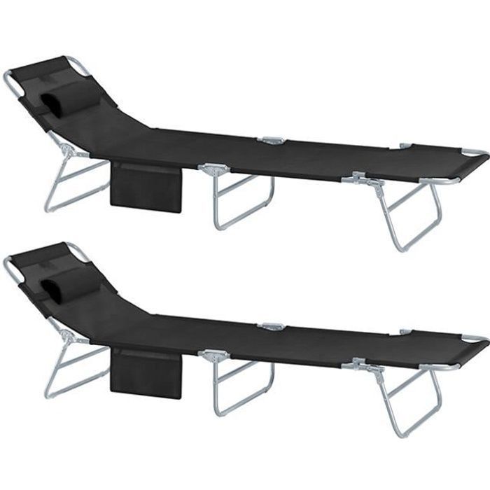 SoBuy® OGS35-Sch x2 Lot de 2 Bains de soleil Chaises Longues Transats de Jardin Camping inclinables pliables et réglables - Noirs