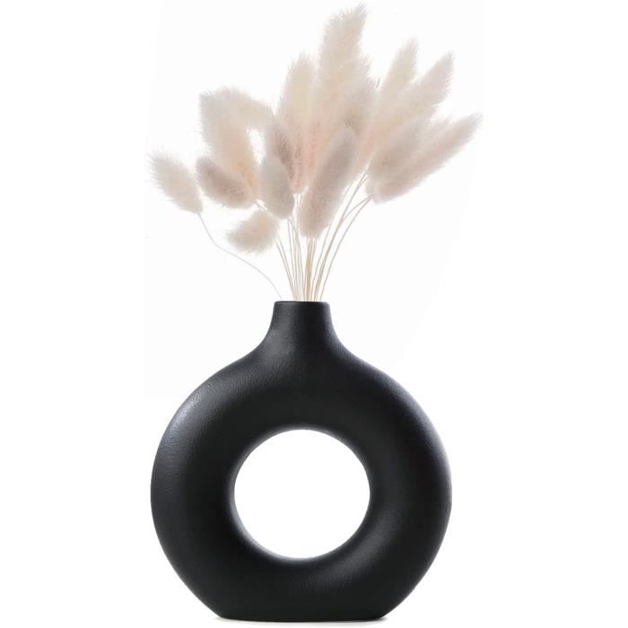 Petit Vase Céramique Décoratif Noir Et Doré Vintage - 16,5 Cm, Motif Feuilles Floral