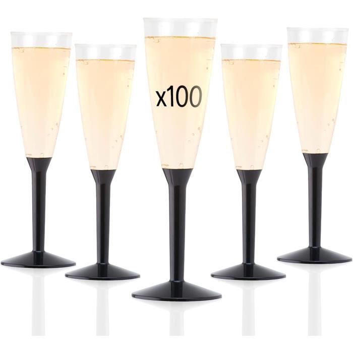 Lot de 100 Flutes Champagne Plastique Lavable et Réutilisable 14cl