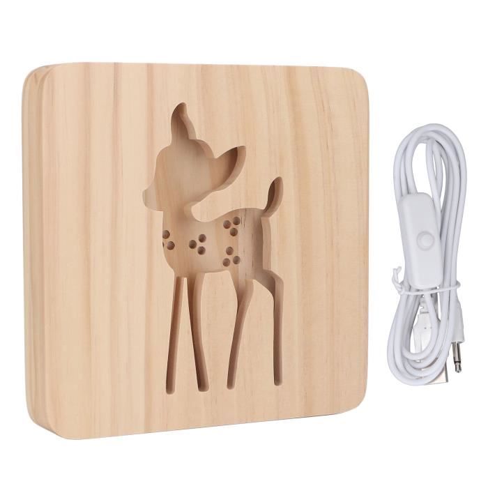 Tbest Lampe de nuit LED Design Cerf 3D en bois USB pour Salon Bureau