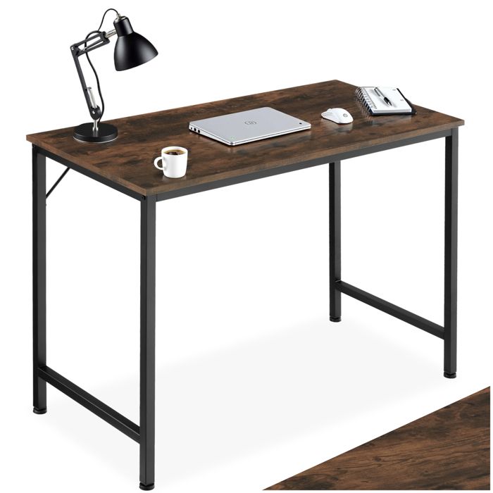Bureau - TECTAKE - Table de bureau JENKINS en bois et acier au style industriel 100 x 50 x 755 cm - Bois foncé