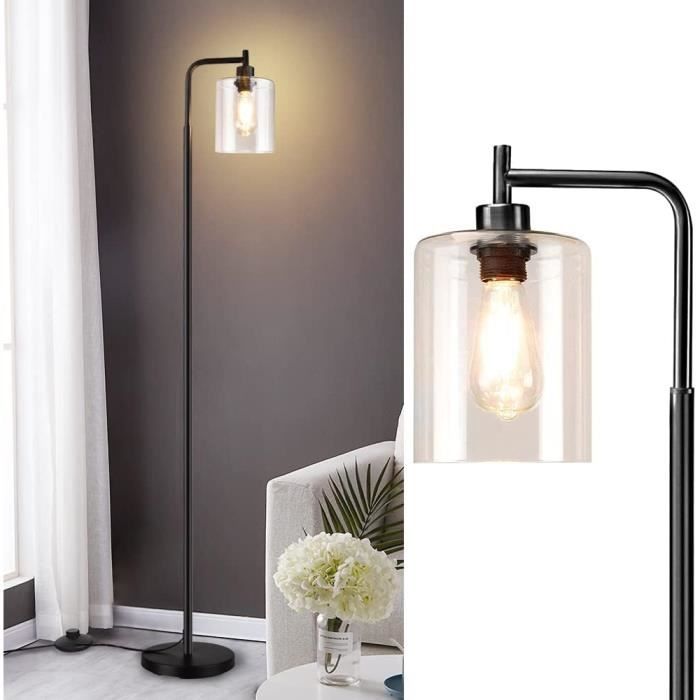 Winverty Lampadaire Rotin Boho 3 Lumières Avec Étagère - Lampadaire Industriel Noir Pour Salon Et Chambre