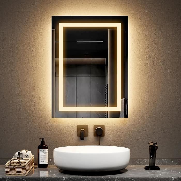 Miroir De Salle De Bain LED Avec Désembuage Et Capteur De Musique Bluetooth + Fonction Température Horaire Multifonction – 650 Mm Miroir Mural Hexagonal Lumineux