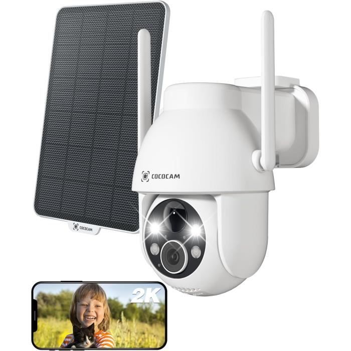 Caméra Surveillance WiFi Extérieure Solaire 2K - Lot De 2 - Détection Humaine PIR, Vision Nocturne Couleur, Étanche IP65 - Alerte Instantanée