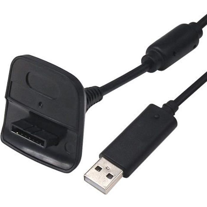 TRIXES Câble USB chargeur noir pour manette Xbox 360