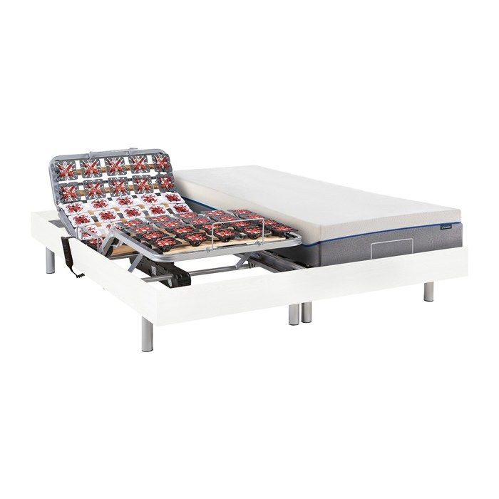 Lit électrique de relaxation tout plots + matelas mémoire de forme - 2 x 90 x 200 cm - Blanc - HESIODE III de YSMÉE Lit électrique de relaxation tout plots + matelas mémoire de forme - 2 x 90 x 200 cm - Blanc - HESIODE III de YSMÉE