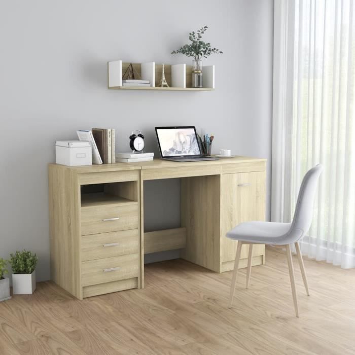 Bureau - VIDAXL - Chêne sonoma - 3 tiroirs - Design contemporain - 140x50x76 cm