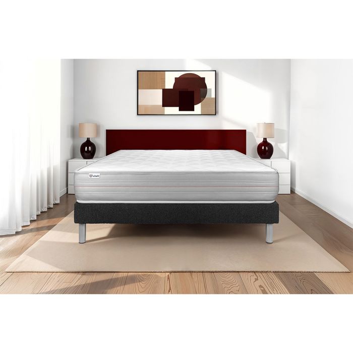 Ensemble Matelas Sommier 200x200 cm - Sommier Noir (en kit) - Vitalmemo Noir