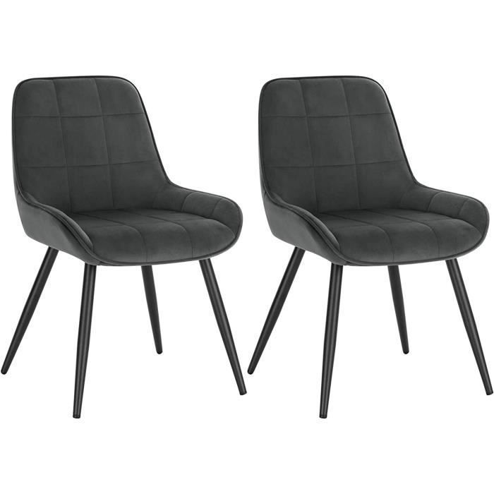 WOLTU Chaises de Salle à Manger Lot de 2 Chaises Relaxantes en Velours Ergonomiques avec Dossier Gris foncé BH331dgr-2