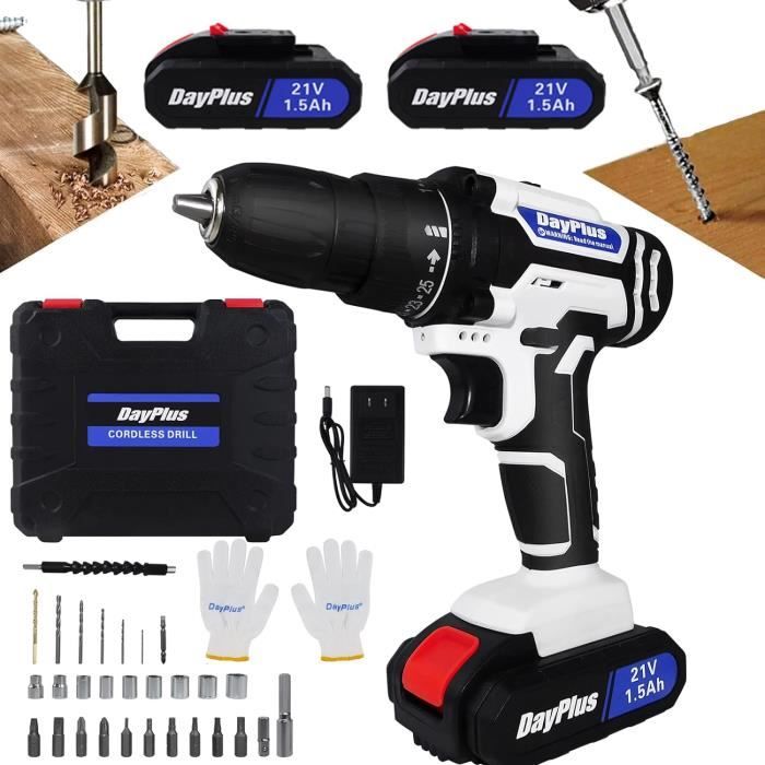 Perceuse visseuse 21V sans fil, moteur brossé, 2x1500mAh, 25