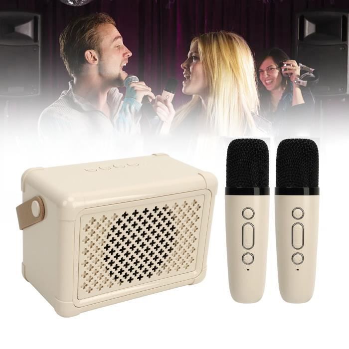 Joellfuner Micro Karaoké Portable – Mini Machine Avec 2 Micros Sans Fil, Bluetooth, LED, TF, FM, Rose, Cadeau Enfant (4G)