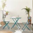 Salon de jardin bistrot pliable - Emilia carré bleu canard - Table carrée 70x70cm avec deux chaises pliantes. acier thermolaqué-1