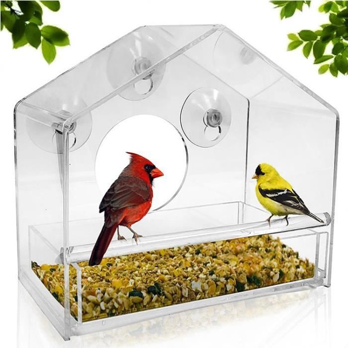 Mangeoires d'oiseaux extérieures transparentes montées sur fenêtre avec  ventouses solides, acrylique transparent, mangeoire pour oiseaux