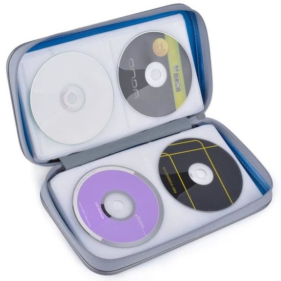 Qiilu 80 disque grande capacité portable PU cuir CD DVD VCD étui