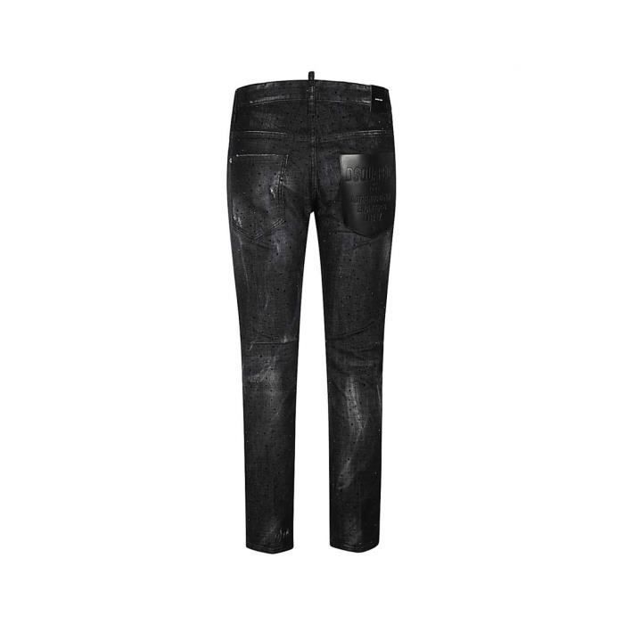 Jean Homme Dsquared Slim Noir dechire strass patche Noir Cdiscount Pret a Porter