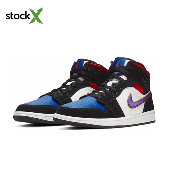 Baskets Nike Air Jordan 1 Mid SE Field Purple-White-Gym Red 852542-005 pour  Hommes et Femmes - Cuir - Lacets Noir - Cdiscount Chaussures
