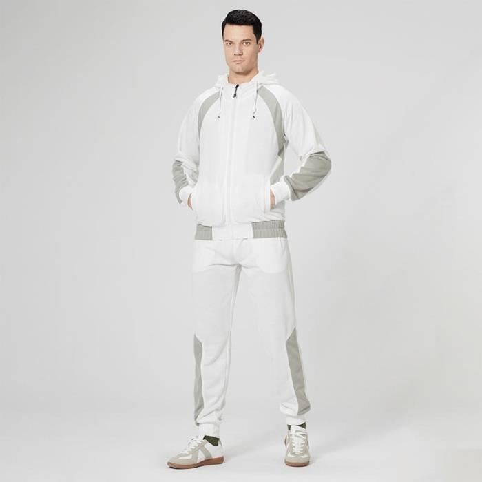 Ensemble jogging blanc pantalon + sweat capuche