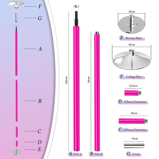 Barre De Pole Dance Professionnelle Réglable - Hauteur 223-280 Cm, Support 200 Kg, Modes Statique/rotatif