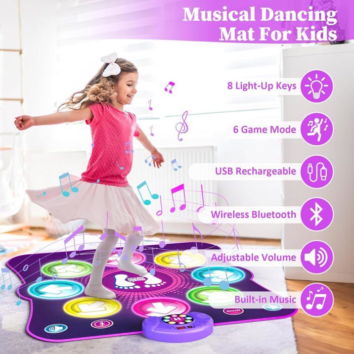 Tapis de Danse pour Filles Enfants, Tapis de Danse Musique avec 6 LED