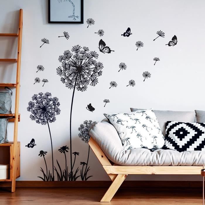Sticker Mural Fleur de Pissenlit Noir (165x130cm) I Papillon