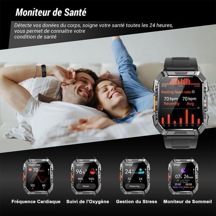 Montre Connectée Homme Femme Bluetooth Appel Multifonction Sport  Cardiofrequencemètre IP68 Étanche Smartwatch pour Android iOS - Cdiscount  Téléphonie