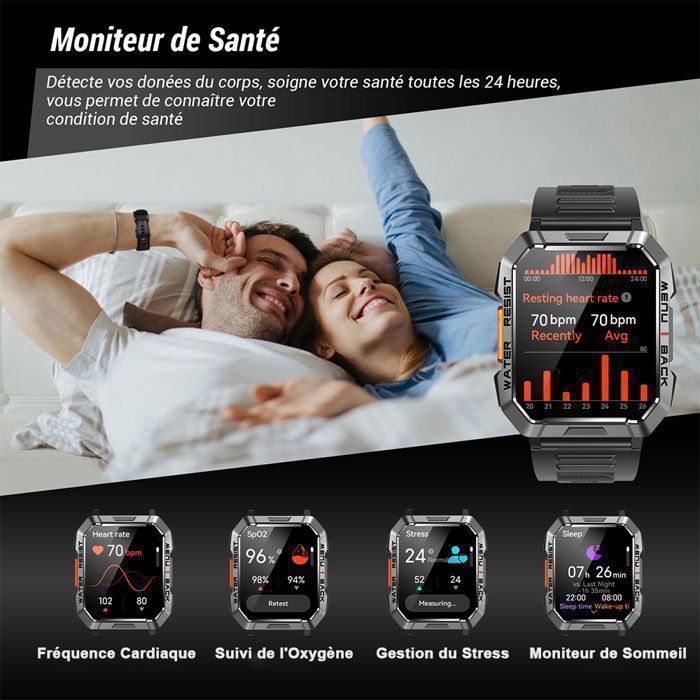 Montre Connectée Homme 2025 – Appels Bluetooth, Batterie 960 MAh, Boussole, Lampe Torche – 100+ Modes Sport, Suivi Santé – Android/iOS