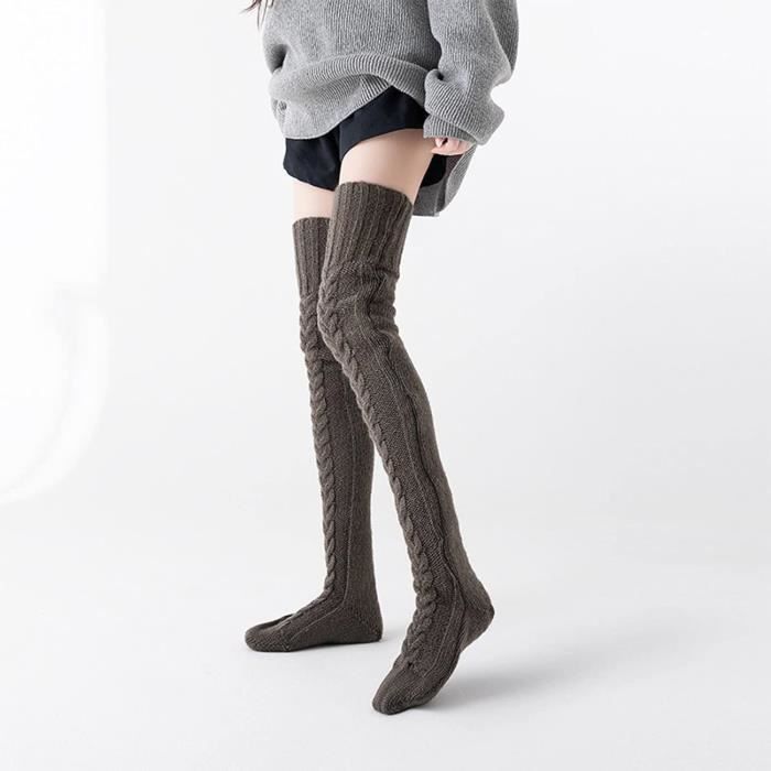 Chaussons chaussettes tricot torsade taupe