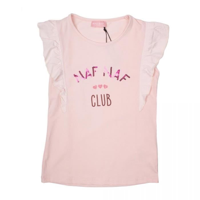 Top T-shirt NAF NAF Rose Et Blanc – Viscose – Taille M/L – Occasion Très Bon état