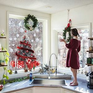 Autocollant Fenêtre Sapin De Noël 60x90 Cm - Sticker Réutilisable, Grand Format, Vert Avec Dorures - Décoration Festive Pour Vitres, Murs Lisses
