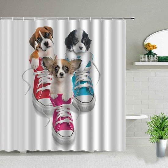 Cute Dog dans baignoire Animal Imperméable Imprimé rideau de douche Polyester Home Decor
