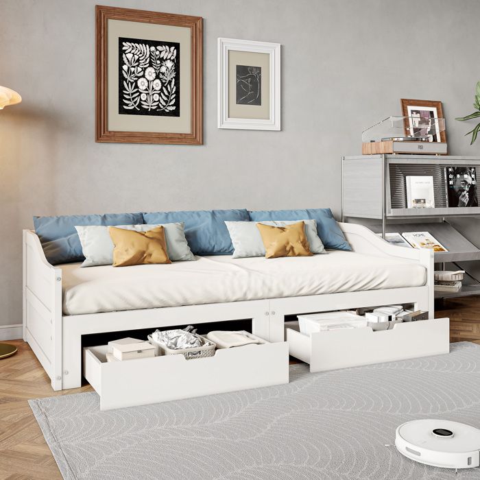 Lit rembourré pliable 90/180 x 200 cm - Lit de jour avec tête de lit, lit double extensible équipé de ports USB et Type-C - Beige | Leroy Merlin