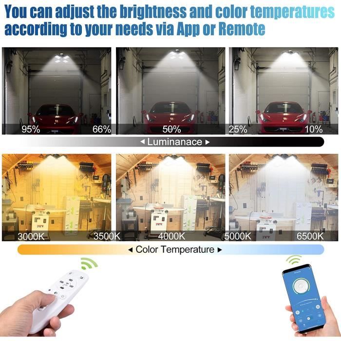 Éclairage Garage,100W 10000lm 246Leds Plafonnier LED avec Dimmable  Température de Couleur et Luminosité,Lampe Déformable à 4 [O143] -  Cdiscount Maison