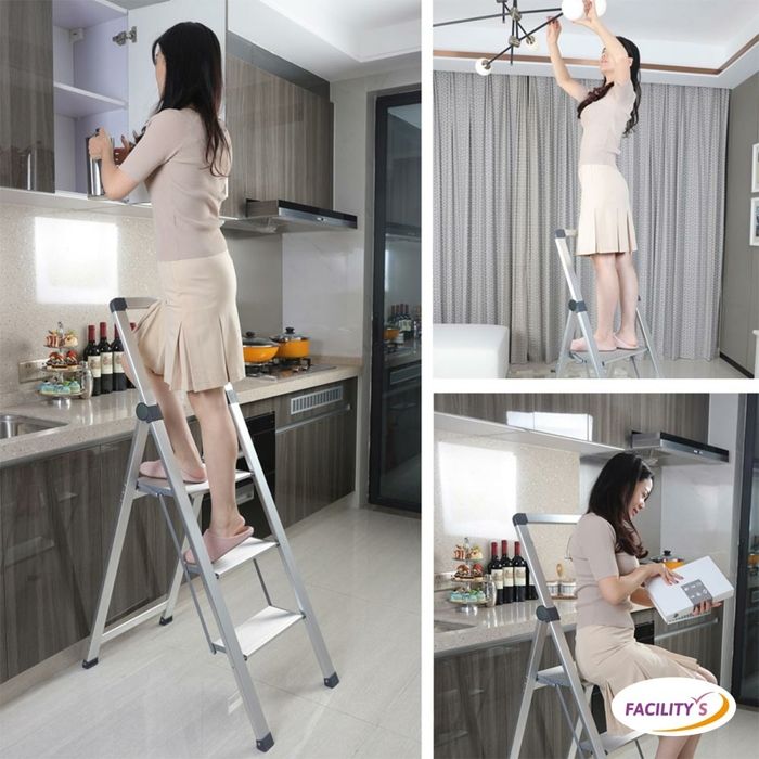 Escabeau Pliant En 3 Marches, Échelle Antidérapante Avec Main, échelle Ménage An