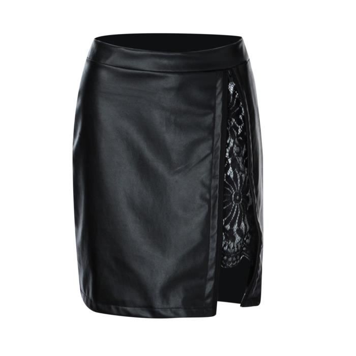 Lukcolor Mode femmes Mini jupe solide sangle Zip dames minces jupes courtes en dentelle cuir 1PC Noir Noir Cdiscount Pret a Porter
