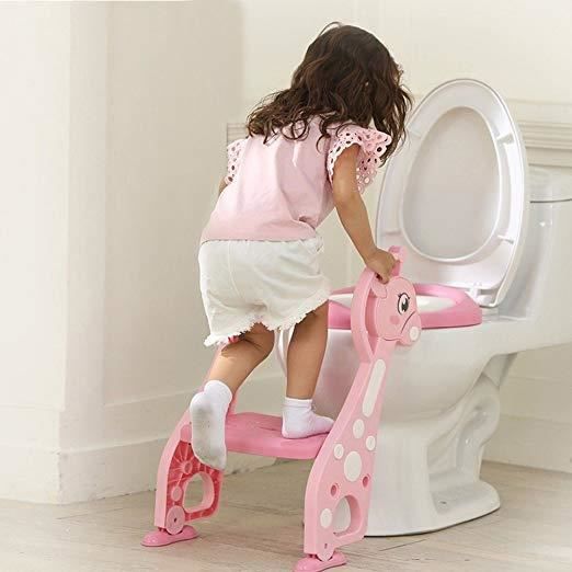 Toilette Enfant Réducteur WC,Adaptateur de WC Portable avec  Marche,Coussinet Antidérapant Avec Poignées,Tabouret Pliable