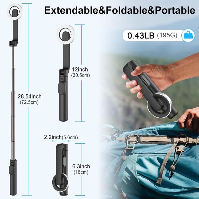 ATUMTEK Perche à Selfie 150cm Avec Télécommande Bluetooth Amovible