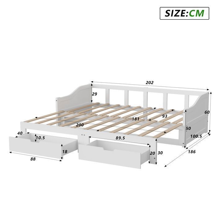 KRYZOR Lit de jour extensible 90/180 x 200 cm, canapé-lit 2 places, canapé-lit avec fonction sommeil, lit de jour, lit rembourré, lit de jeune, lit extensible avec matelas et sommier à lattes