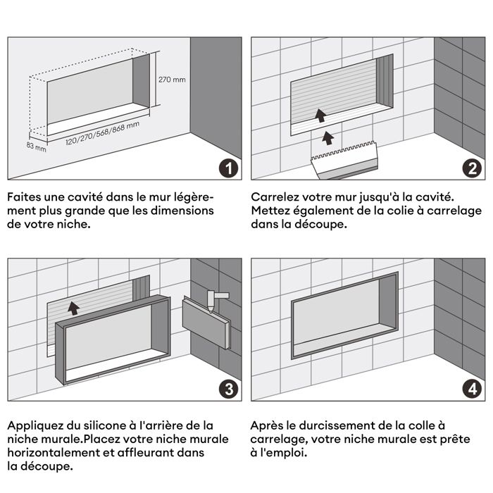 Niche De Douche LED RVB En Inox 60x30x10 Cm - Avec Télécommande, étanche, Carrelable - Salle De Bain Moderne