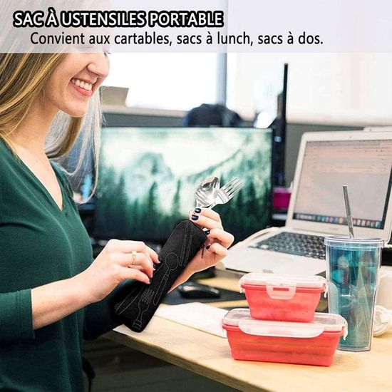 SwirlColor Boite A Couvert Transportable, 2 Pièces Sac à Couverts Vide Longue Boite Couvert A Emporter Pour Travail, École, Camping, Pique Nique, Voyage - Vert, Noir (23.5x6cm/9.3x2.4 Pouces