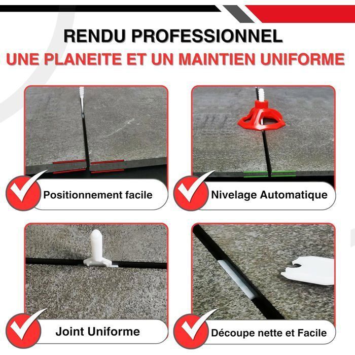 Kit Croisillons Autonivelants Pour Carrelage - 400 Croisillons + 200 Cales + 1 Pince, Réutilisable - 11