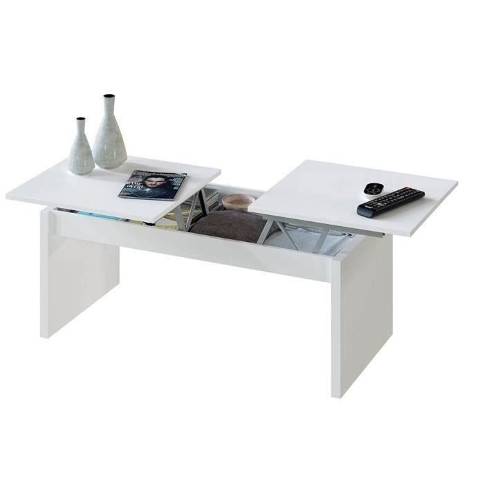 Table basse relevable 2 plateaux L 102 x P 43 x H 50 cm Blanc 