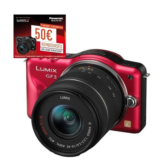 Panasonic GF3 ワインレッド 14-42mmレンズ付き PANASONIC GF3 14-42mm rouge - Cdiscount Appareil Photo